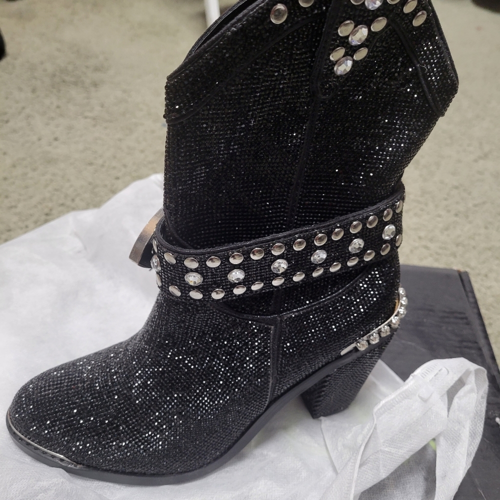 Dolls Kill Black Glitter Heeled Boots